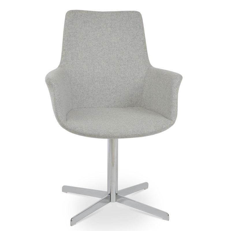 Chaise avec accoudoirs rembourrée, Laine argentée, Chrome