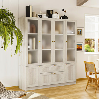 Storage Cabinet With Frosted-Glass-Door And 2 Drawers