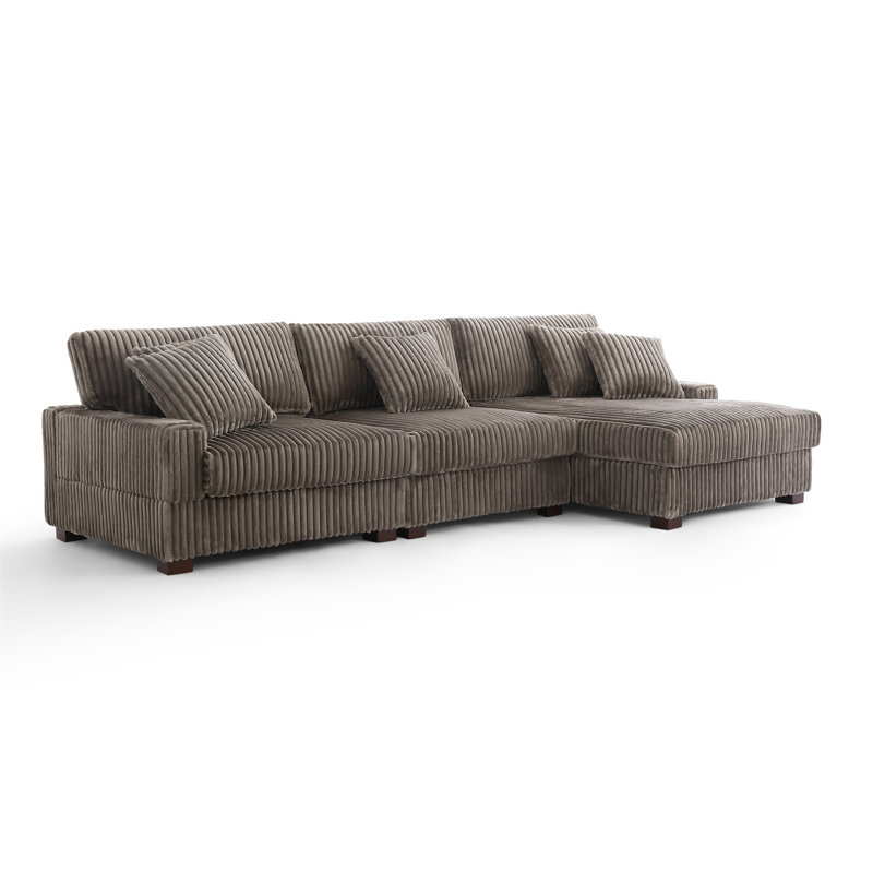 3 Seater Sectional, Light Brown Polyester/Foam Padding