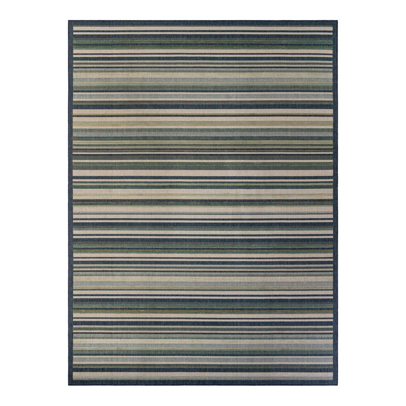 Tapis rayé vert / bleu intérieur / extérieur Tavon, Rectangle 10 pi x 13 pi 1 po