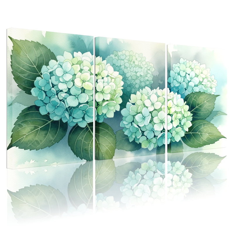 Hydrangea, impression sur toile à motif floral sur toile, ensemble de 3, H 18 po x l 36 po