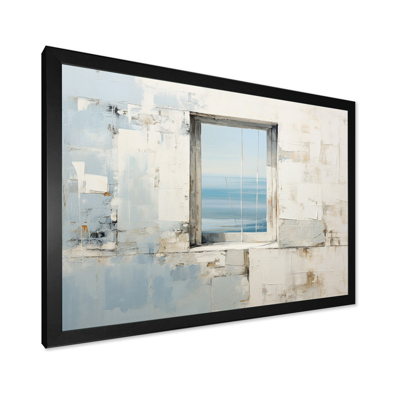 «Beach Windows Horizon II», reproduction d'art mural plage et océan, Cadre simple noir, H 34 po x l 44 po x P 1,5 po