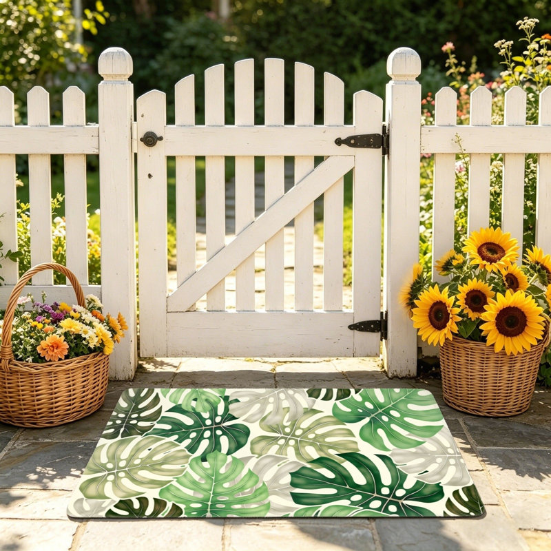Tapis vert à feuilles 24 po x 36 po pour porte avant Monstera