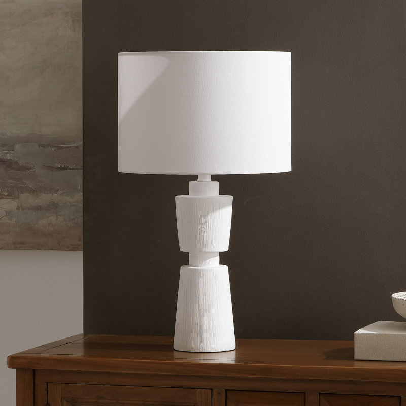 Lampe de table en résine Gaspara, White Base / White Shade