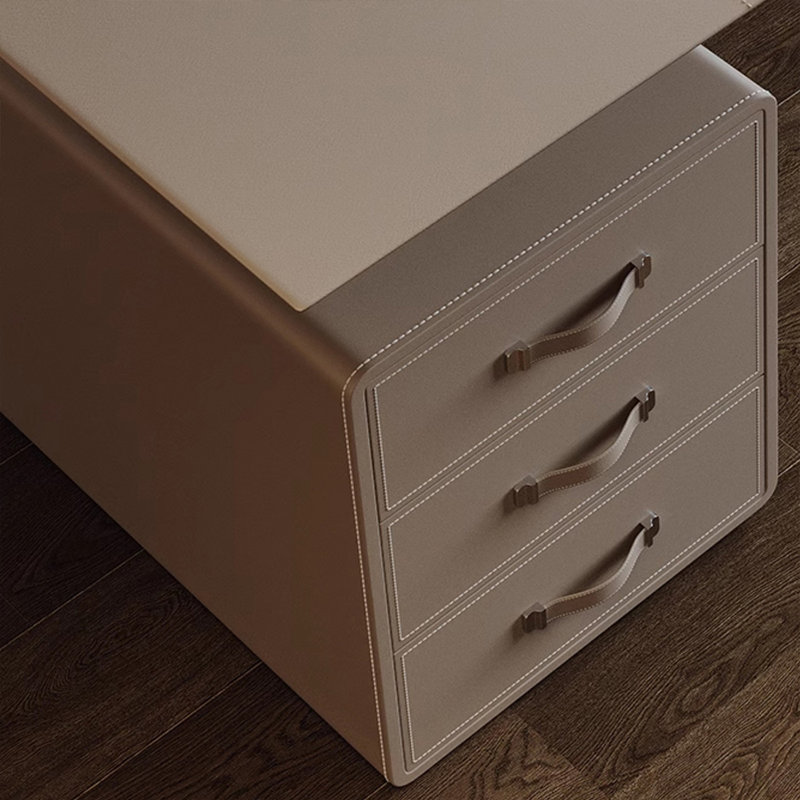 Bureau 3 tiroirs en bois manufacturé et en acier au carbone, Café clair, Retour à gauche, 49.21" H x 70.87" W x 31.5" D