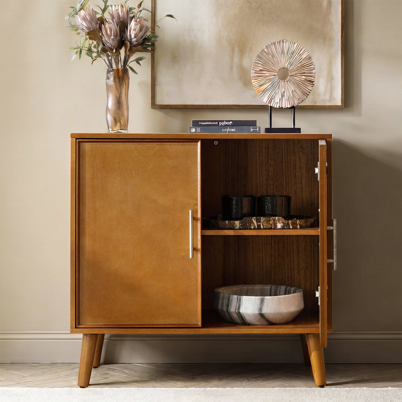 Armoire d'appoint Mid-Century moderne en bois massif à 2 portes avec tablettes réglables et gestion des câbles Anita, Gland