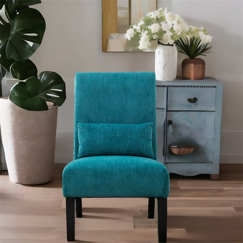 Pisano Contemporary Armless Accent Chair with Pillow, Teal Blue Chenille