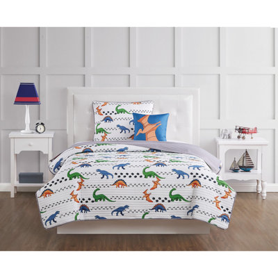 My World Dino Tracks Quilt Set - Dinosaur Bedding for Kids - Includes Decorative Pillow and Shams