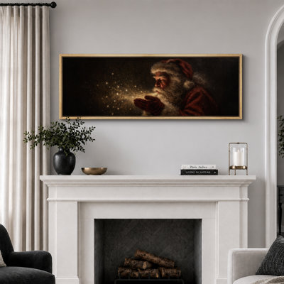 «Santa Claus Blowing Golden Starlight Holiday Scene», très grandes photos, impression sur toile encadrée