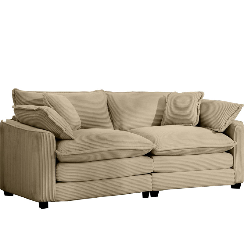 Velours côtelé brun clair pour le salon, 2 avec 4 coussins, combinant des appartements au design classique et moderne, créant un espace confortable