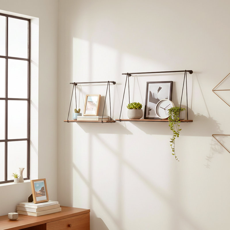 Decorative Metal Industrial Swing Wall Art Storage for Home Decor - Modern Wall Hanging Accent for Office or Bedroom - Set Of 2, 24", 18", Brown & Black