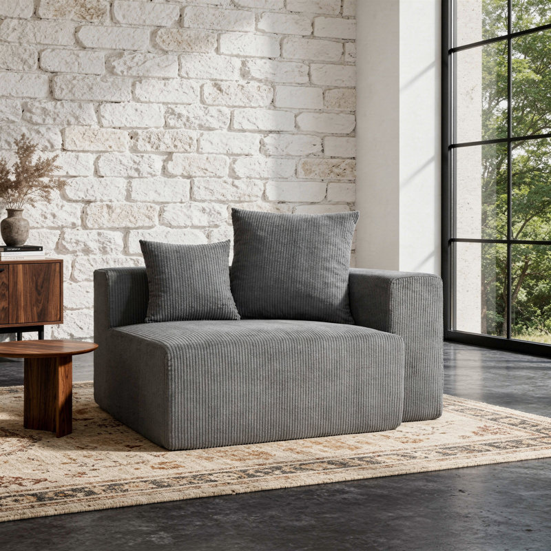 Méridienne rembourrée en velours côtelé avec coussin, Gris