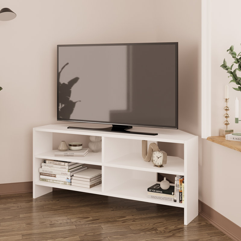 Roy Corner TV Unit for 43–48 Inch TVs, Modern Corner TV Stand Cabinet with Storage Shelves, Space Saving Media Console for Living Room, Compact Television Stand with 6 Colour Options