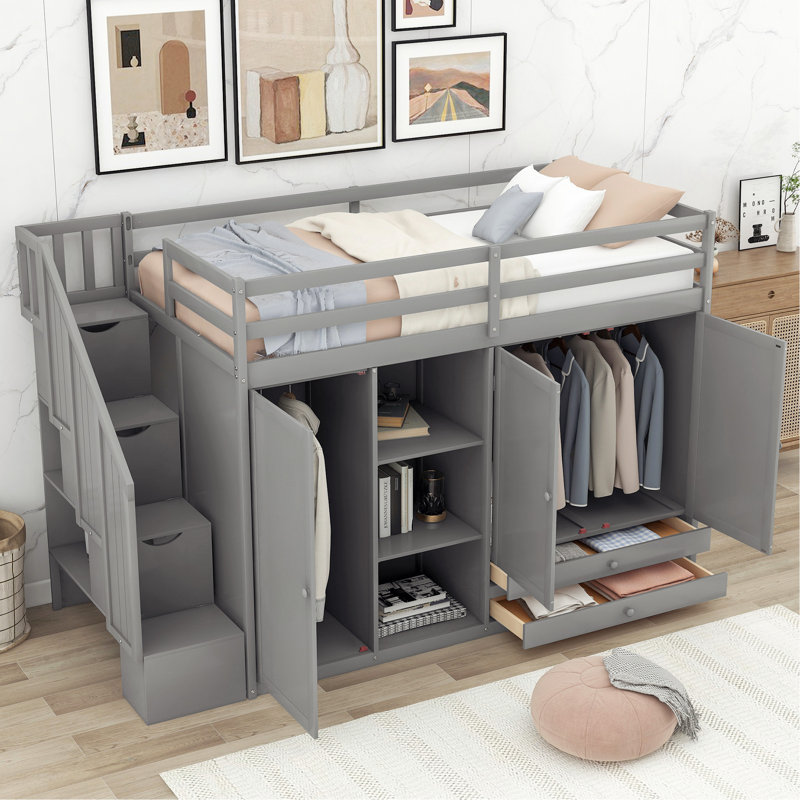 Hea Kids Twin Loft Bed, Gray