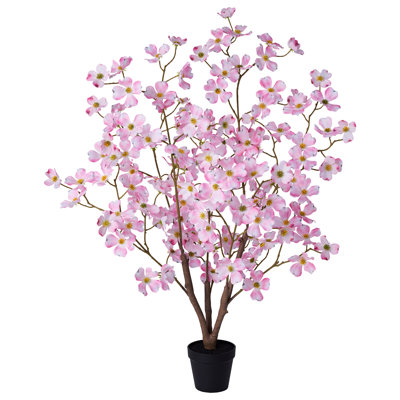 Adcock Lifelike Artificial Potted Dogwood Tree, UV-Resistant Silk Blooming Floral Plant With Heavy  Sand Base For Indoor & Outdoor Floor/Tabletop Decor (Set Options Available)