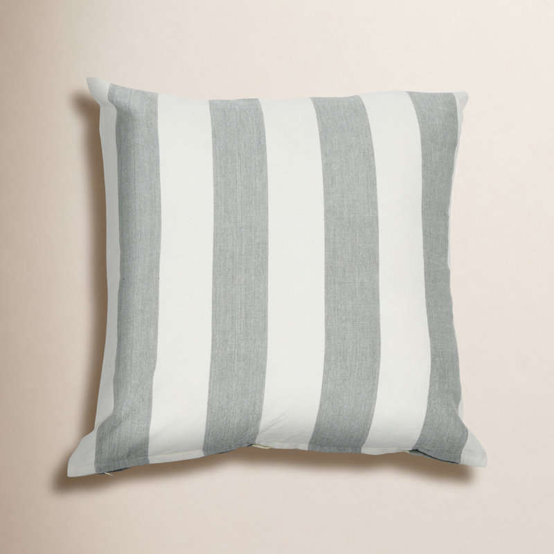  Oreiller carré en coton rayé gris, Housse de coussin seulement - sans coussin, Gris