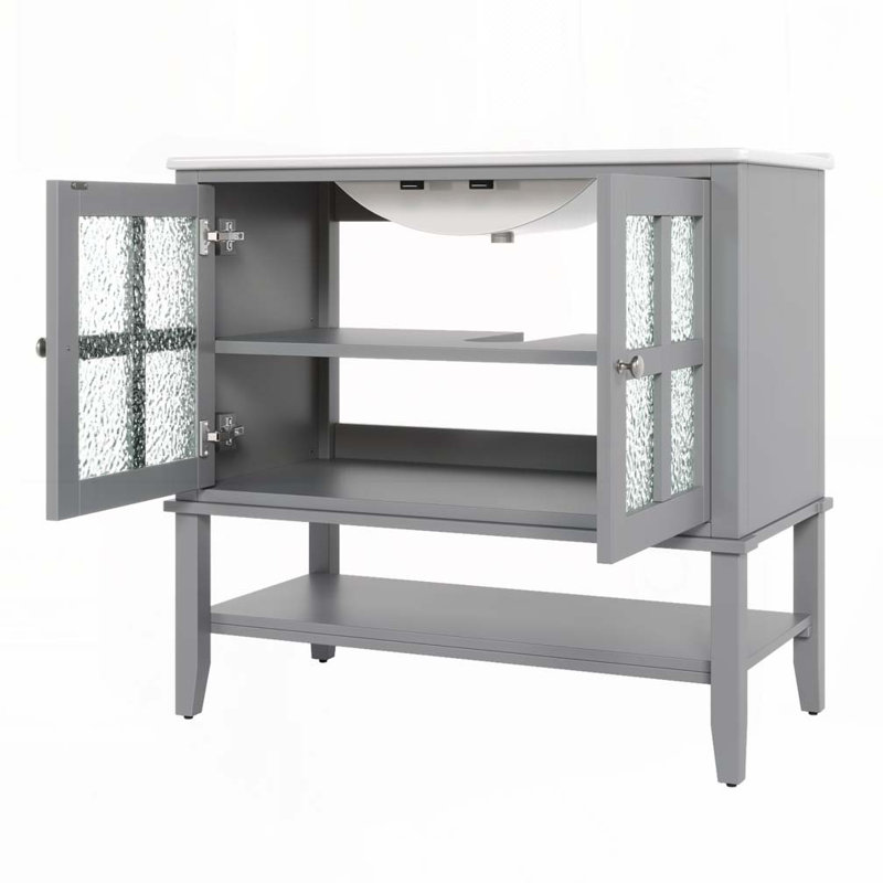 Bathroom Vanity with Ceramic Sink, Gray
