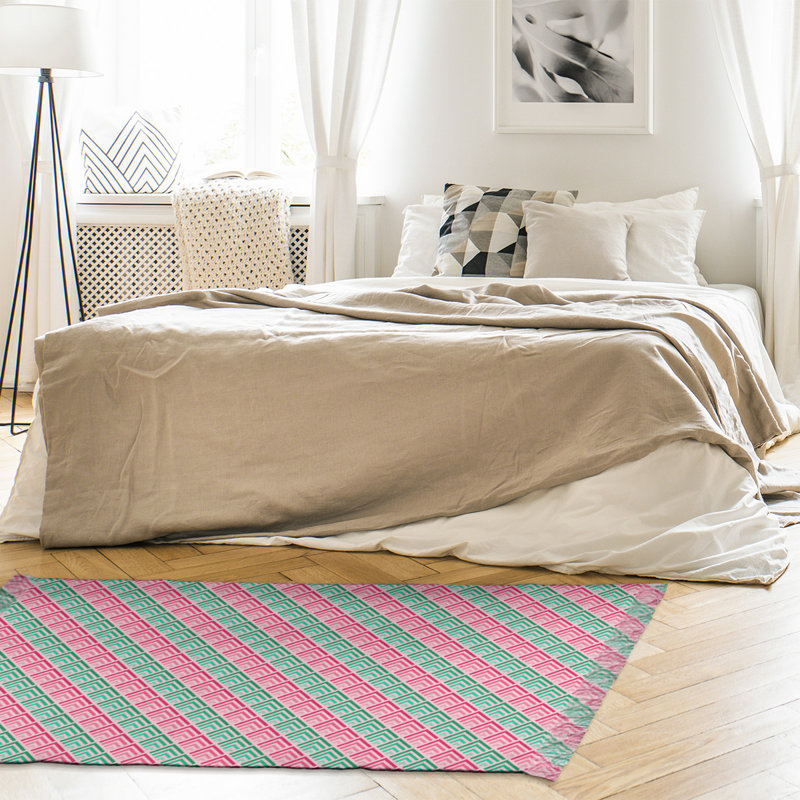 Motif géométrique rayé vert/rose Tapis décoratif, non