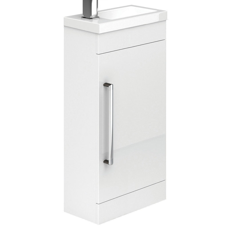 395mm Single Bathroom Vanity with Integrated Ceramic Basin, Gloss White