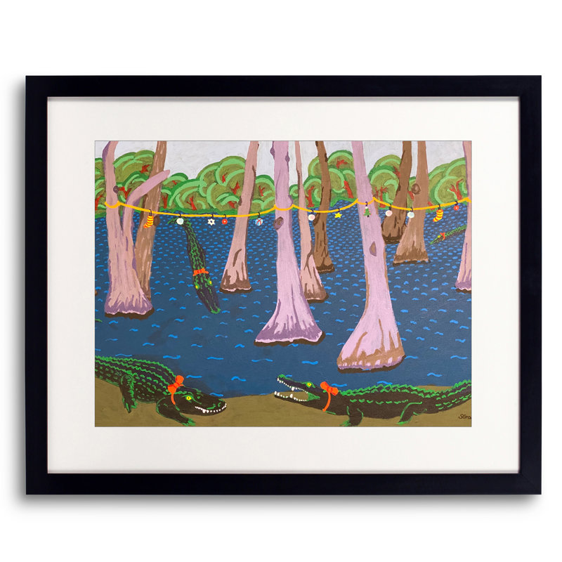 Bayou Holiday Fantasy Print by Sue Graef, 17.25" H x 21.25" W, Black Framed Paper