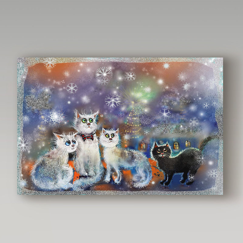 «Christmas Cats» par Juriel, impression sur toile tendue, H 12 po x l 19 po