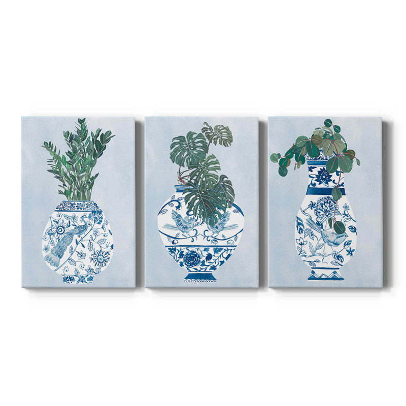Vase au clair de lune I - Toile tendue avec châssis sur mesure - 3 pièces, H 48 po x l 96 po