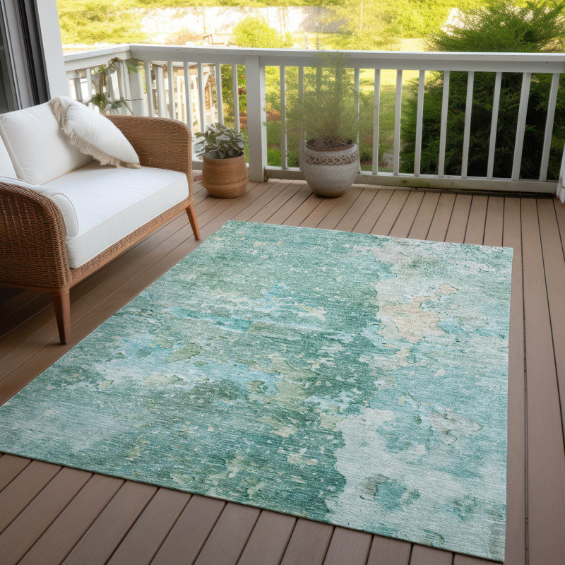 Machine Washable Indoor/Outdoor Claudian ACN1234 Emerald Rug, Rectangle 9' x 12'
