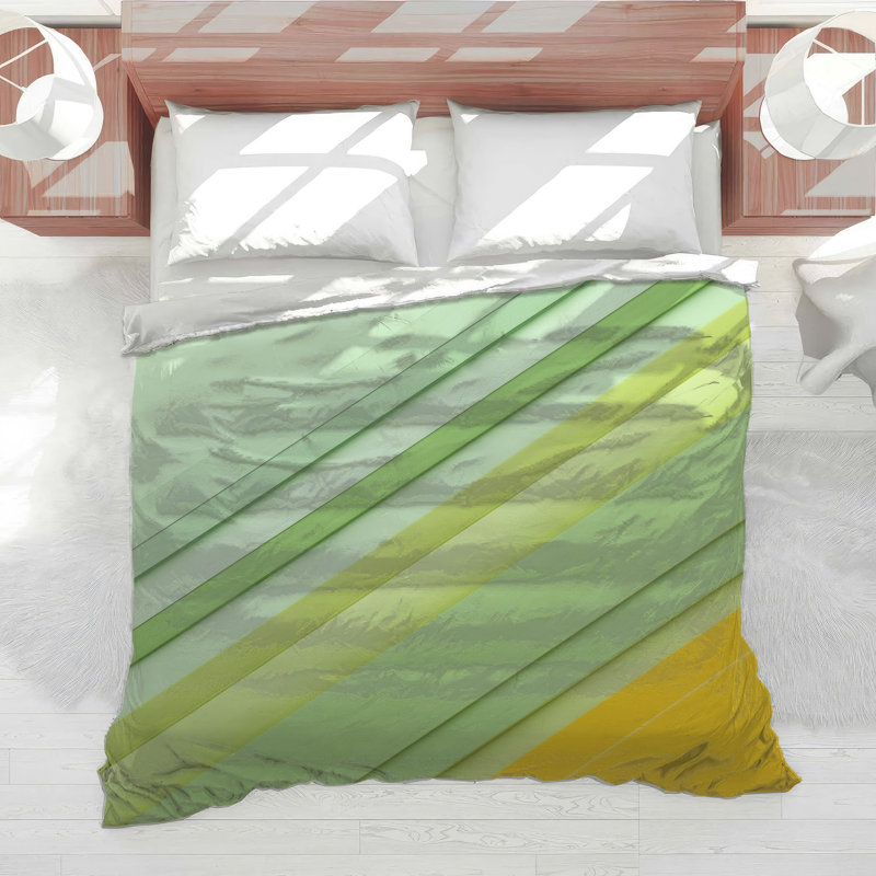 Édredon vert et jaune à rayures diagonales, Lit simple