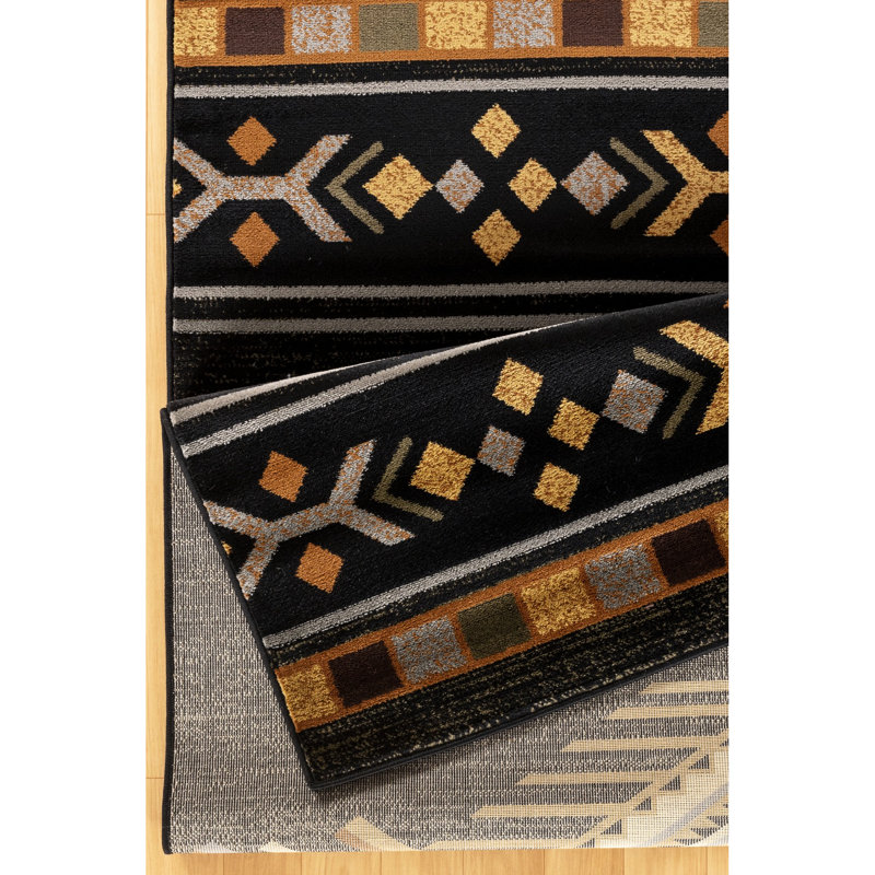 Tapis tribal Gcyls4001, noir, 2 pi X 3 pi., Polypropylène, teint, pour utilisation quotidienne, tissu de polypropylène noir, intense pour la maison