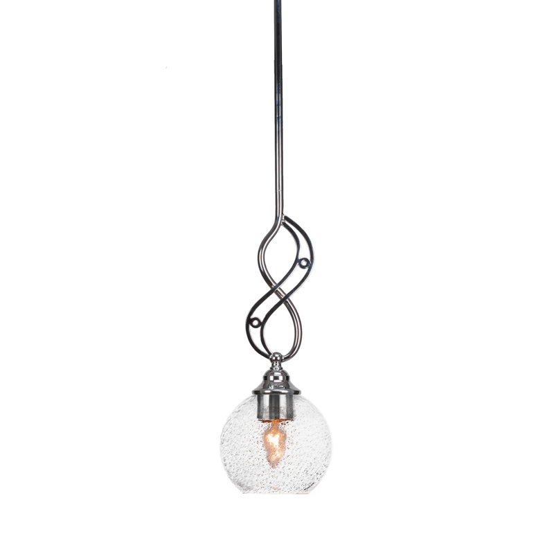 Mini-luminaire suspendu à tige Jazz illustré en finition chromée avec verre fumé de 5,75 po, Bulles / fumée, 5.75"