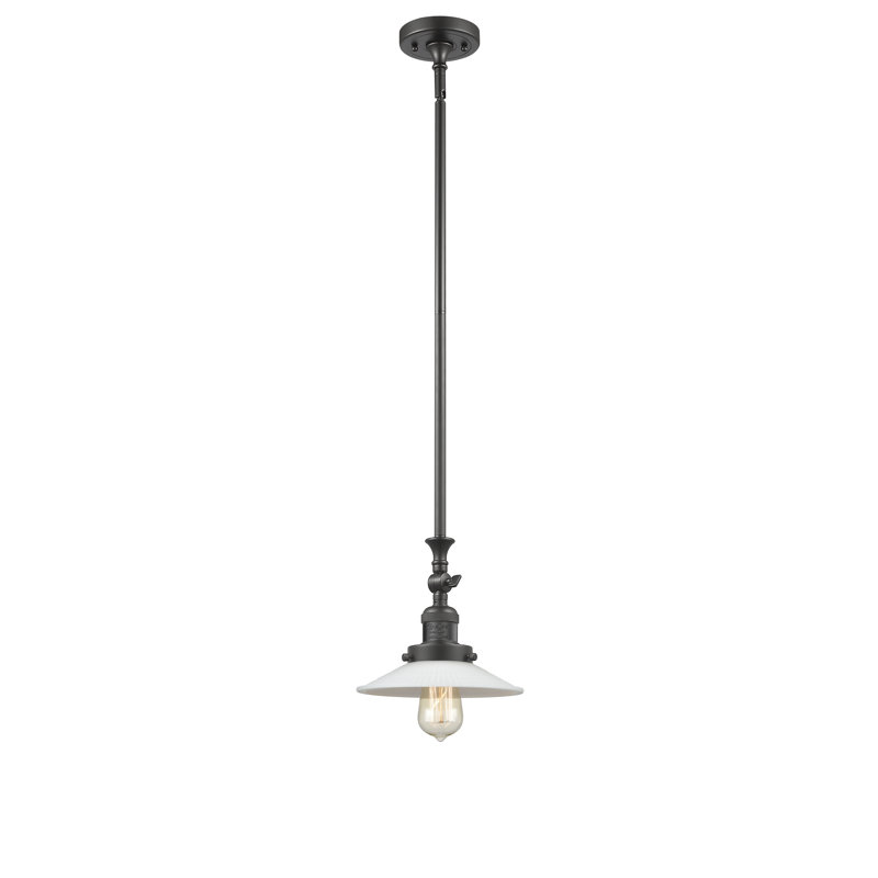 Luminaire suspendu conique à 1 lumière Miramontes, Matte White Halophane, Bronze huilé, Ampoule DEL 6 watts Vinage