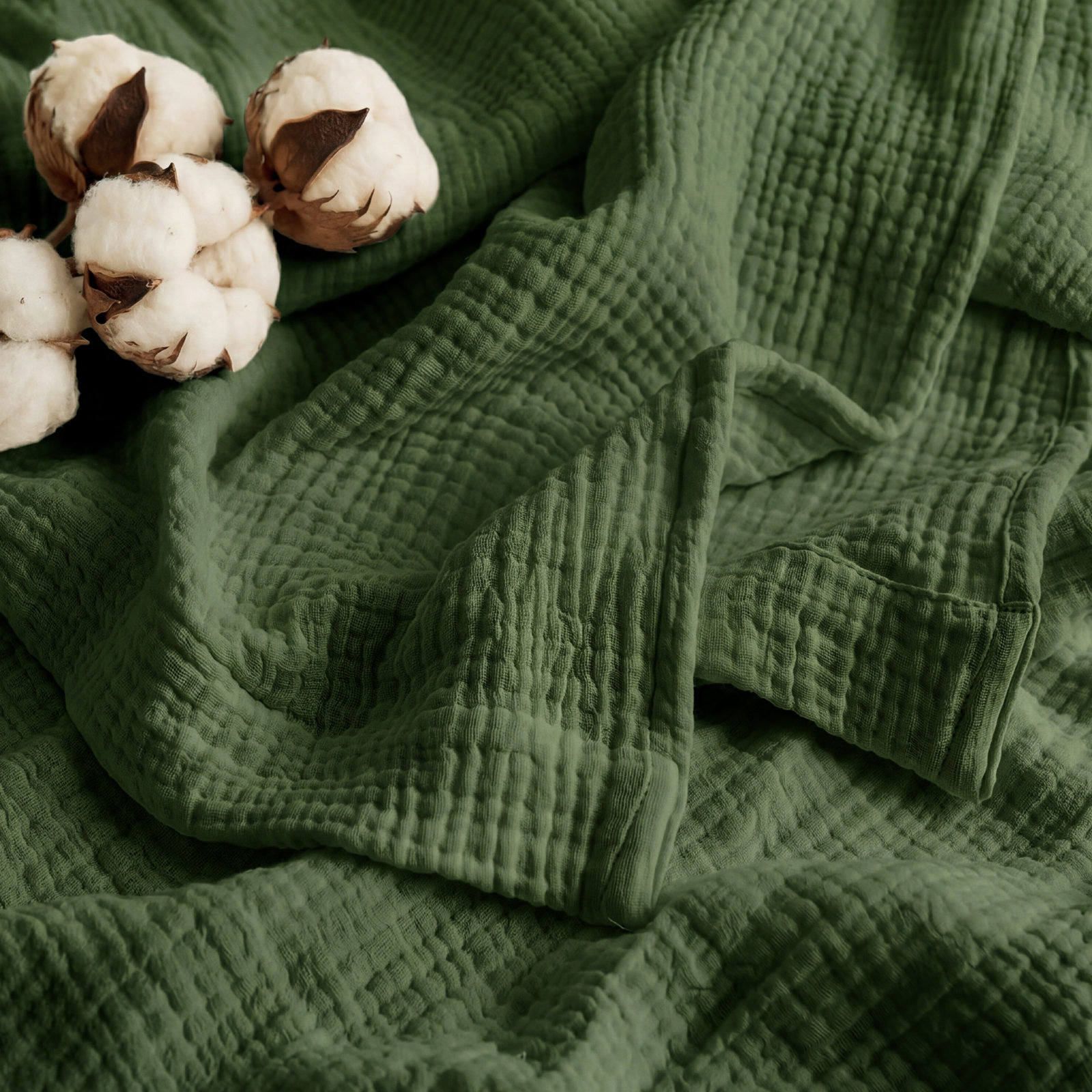 Bedsure Cotton Muslin Throw Blanket, Olive Green, Throw XL