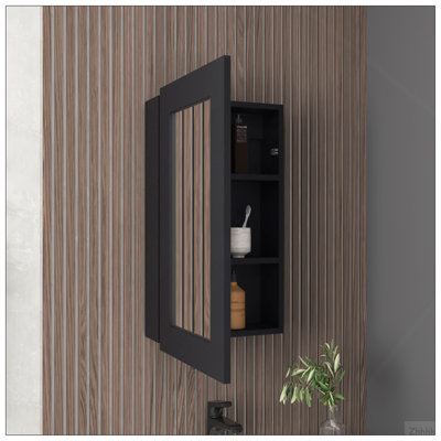 Armoire à pharmacie à miroir étroit H 25,7 "x l 15,7" Juno, une porte avec trois tablettes intérieures pour la salle de bain, noir cuisine