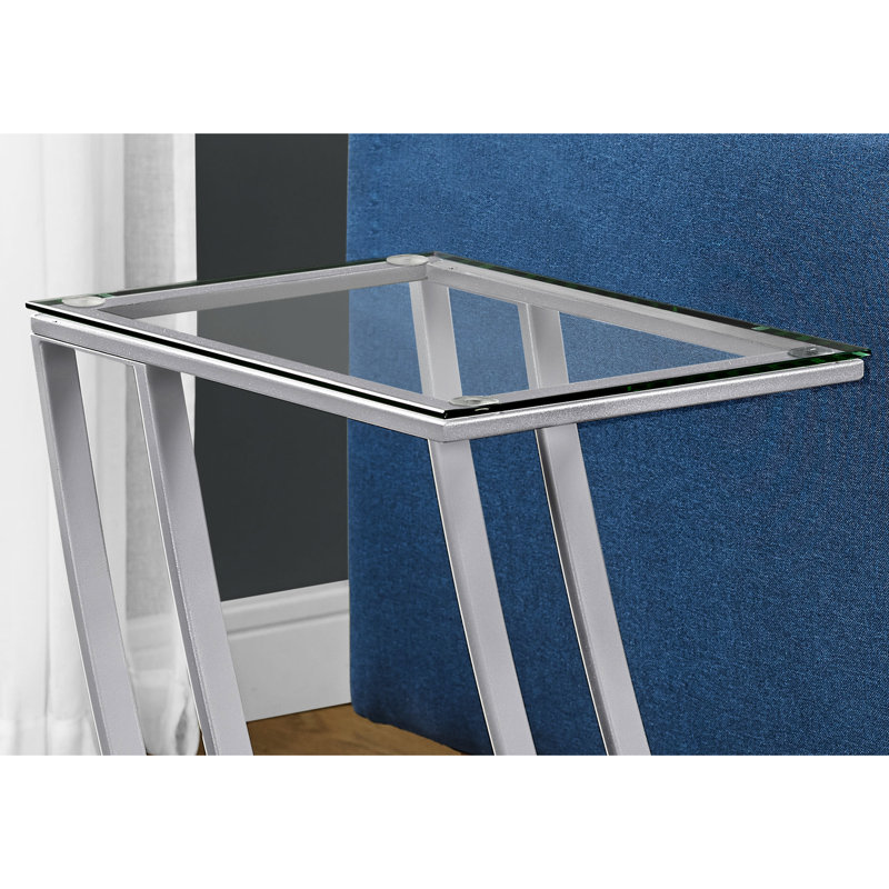 Table d'appoint moderne avec métal gris et verre trempé, structure en verre décorative de salon tendance