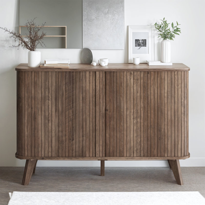 Aurel Modern 42.1" Fluted Sideboard with Sliding Doors & Shelves, Brown