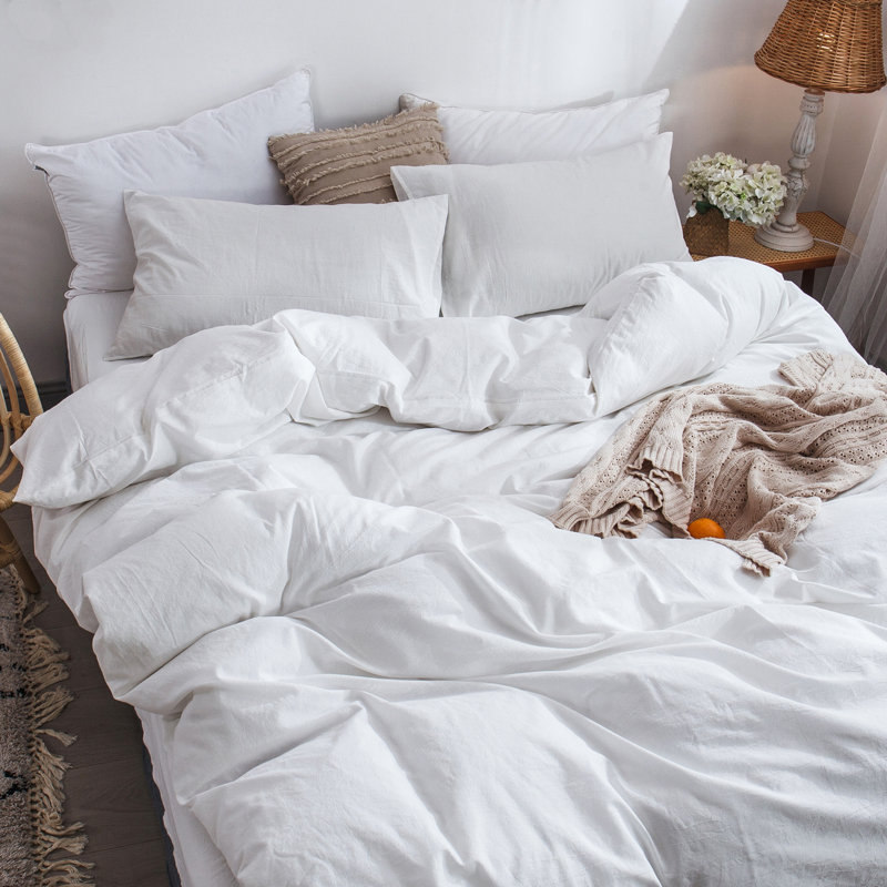 Full Size Off-White Washed Cotton Duvet Cover Set