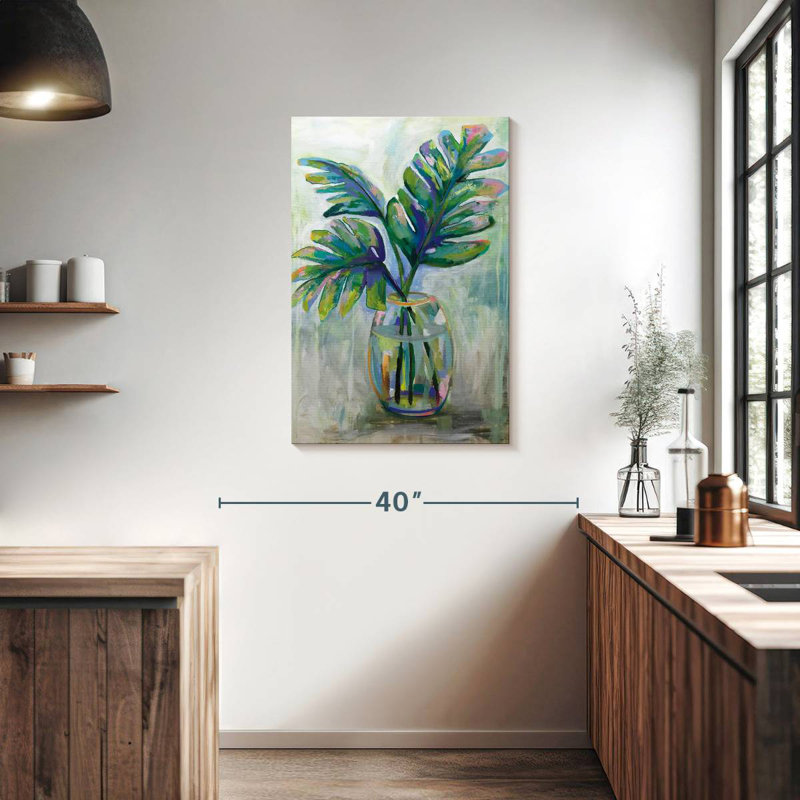 Harnek vert feuilles de palmier II, H 36 po x l 24 po