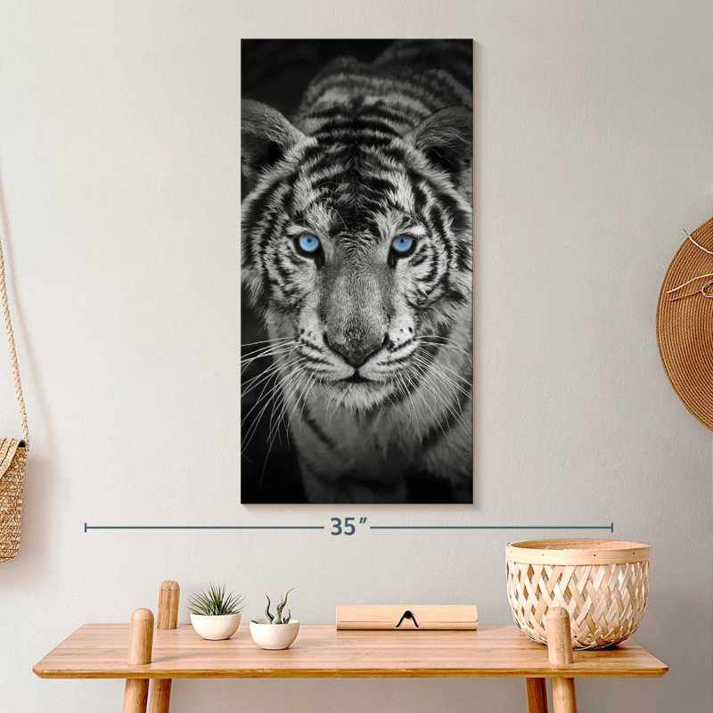 Tigre bleu sur toile, H 30 po x l 15 po x P 1,25 po