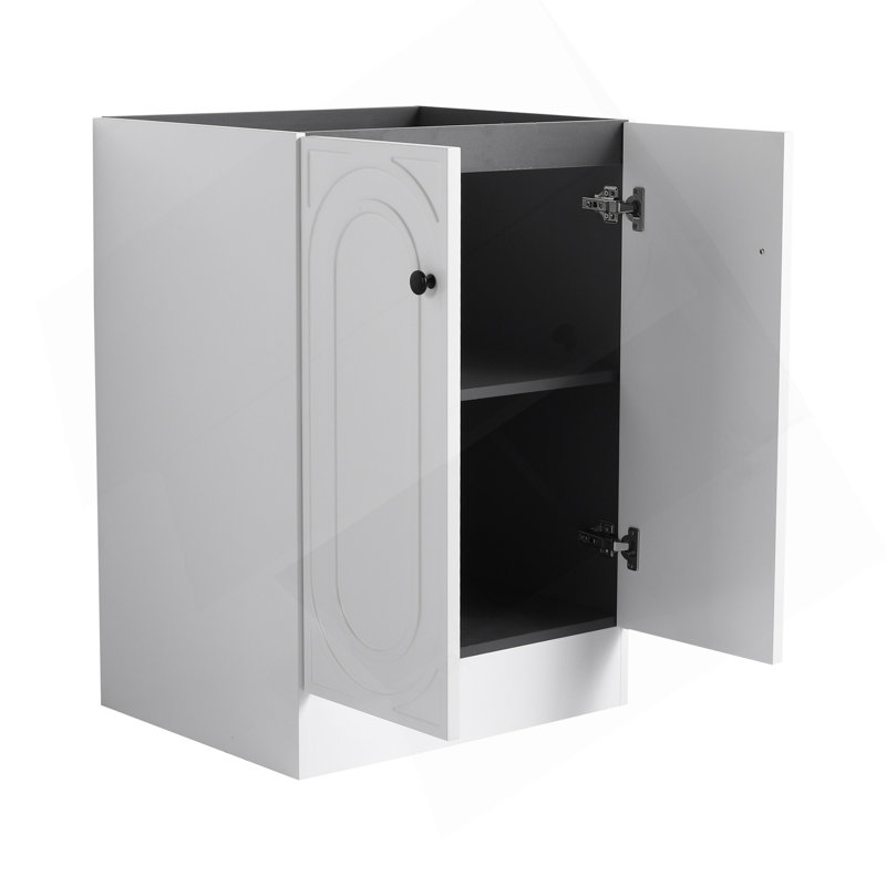 Meuble-lavabo autoportant 24 po et 2 portes d'armoire à fermeture en douceur (emballage KD) - sans le lavabo, Noir, Blanc