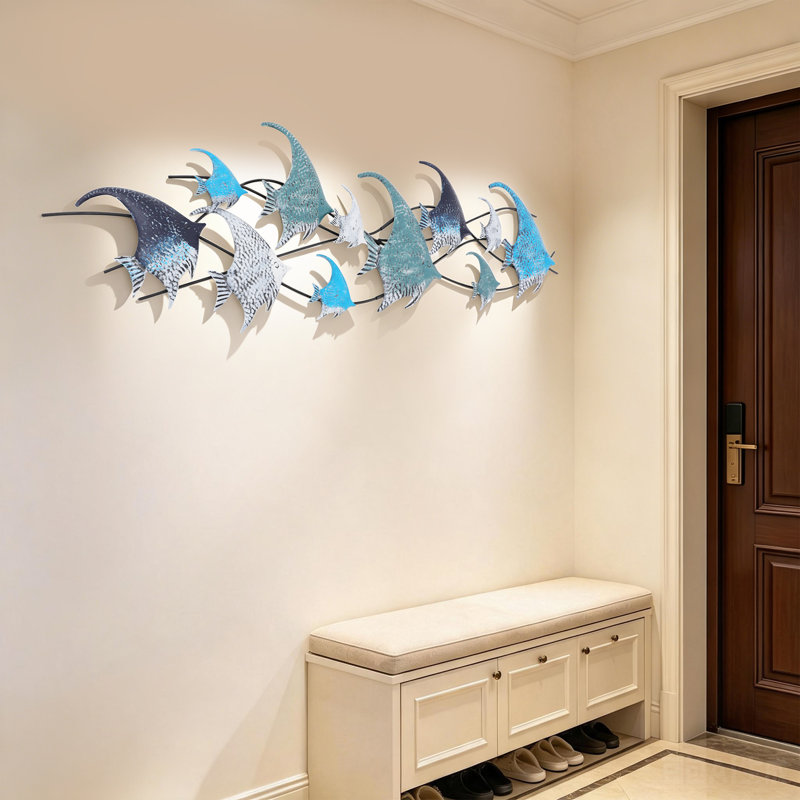 Décoration murale en métal, groupe de poissons marins