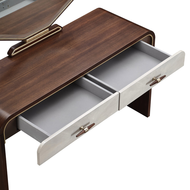 Houston Vanity Table With Mirror & Chair - Walnut