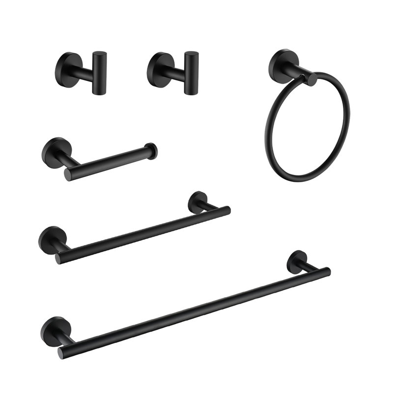 Ensemble de porte-serviettes de salle de bain en acier inoxydable 6 pièces, Noir mat