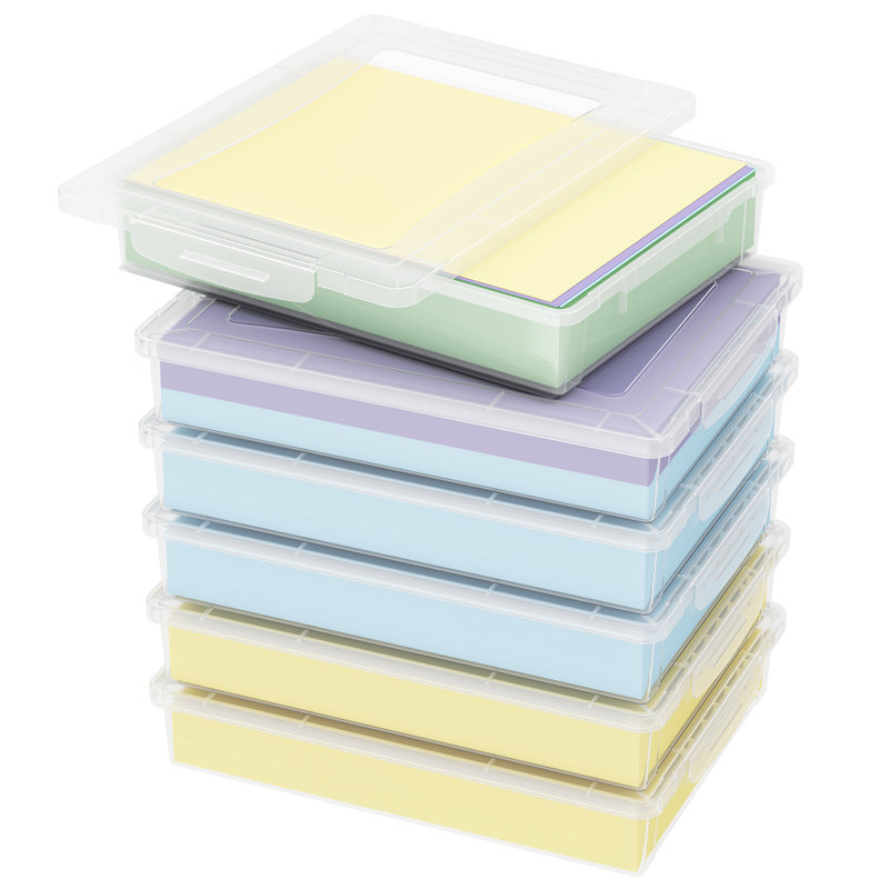 6 Pack Plastic Multi-Purpose Storage Box With Latching Lids, Clear A4 Paper Storage, Classroom Organization, Storage Containers For Board Game, Craft, Document, Magazine, Art Supplies