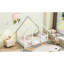 Lit simple en bois avec garde-corps et clôture en forme de maison blanche - Offre une expérience de sommeil stable et sécuritaire-410591565