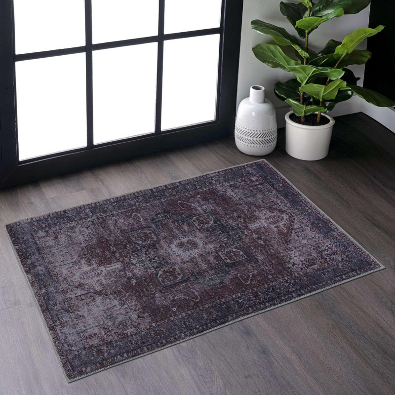 Burgundy Washable Area Rug, Rectangle 2' x 3'