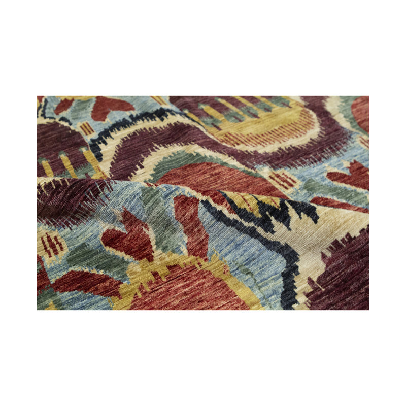 Ikat-Abad Wool Ikat Area Rug in Brown/Rust/Blue