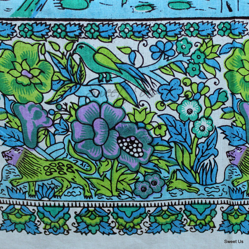 Floral Tree of Life 100% Cotton Square Tablecloth, Turquoise Purple