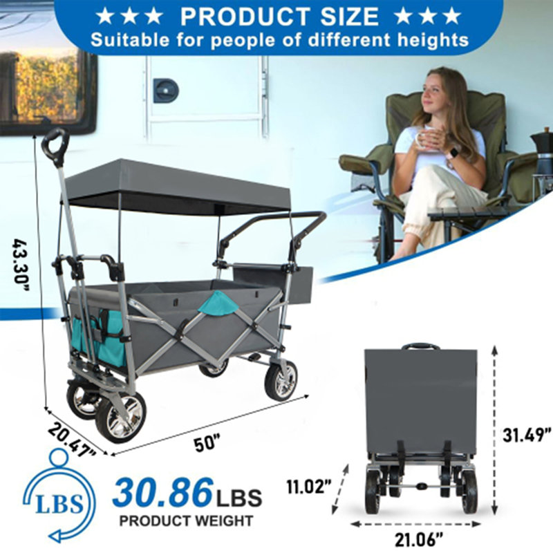 Push & Pull Utility Folding Wagon With Removable Canopy