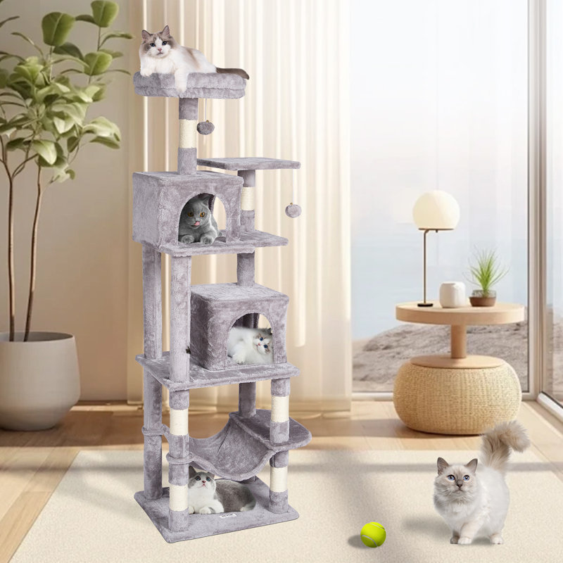 63'' Light Gray Sisal Cat Tree with Condos and Hammock