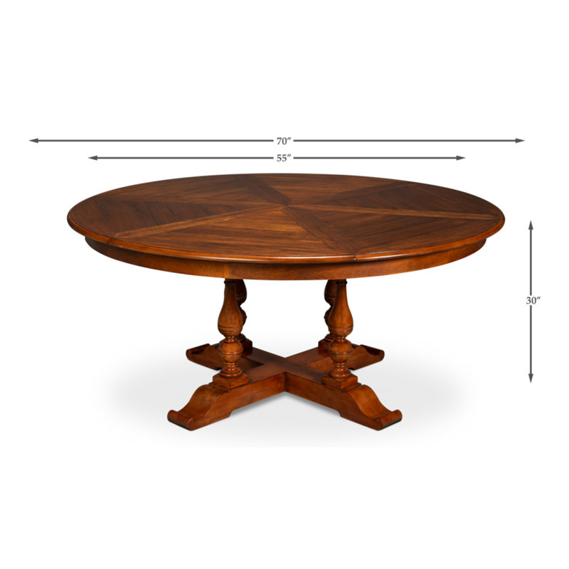 Walnut Round Extendable Solid Wood Dining Table with Trestle Base